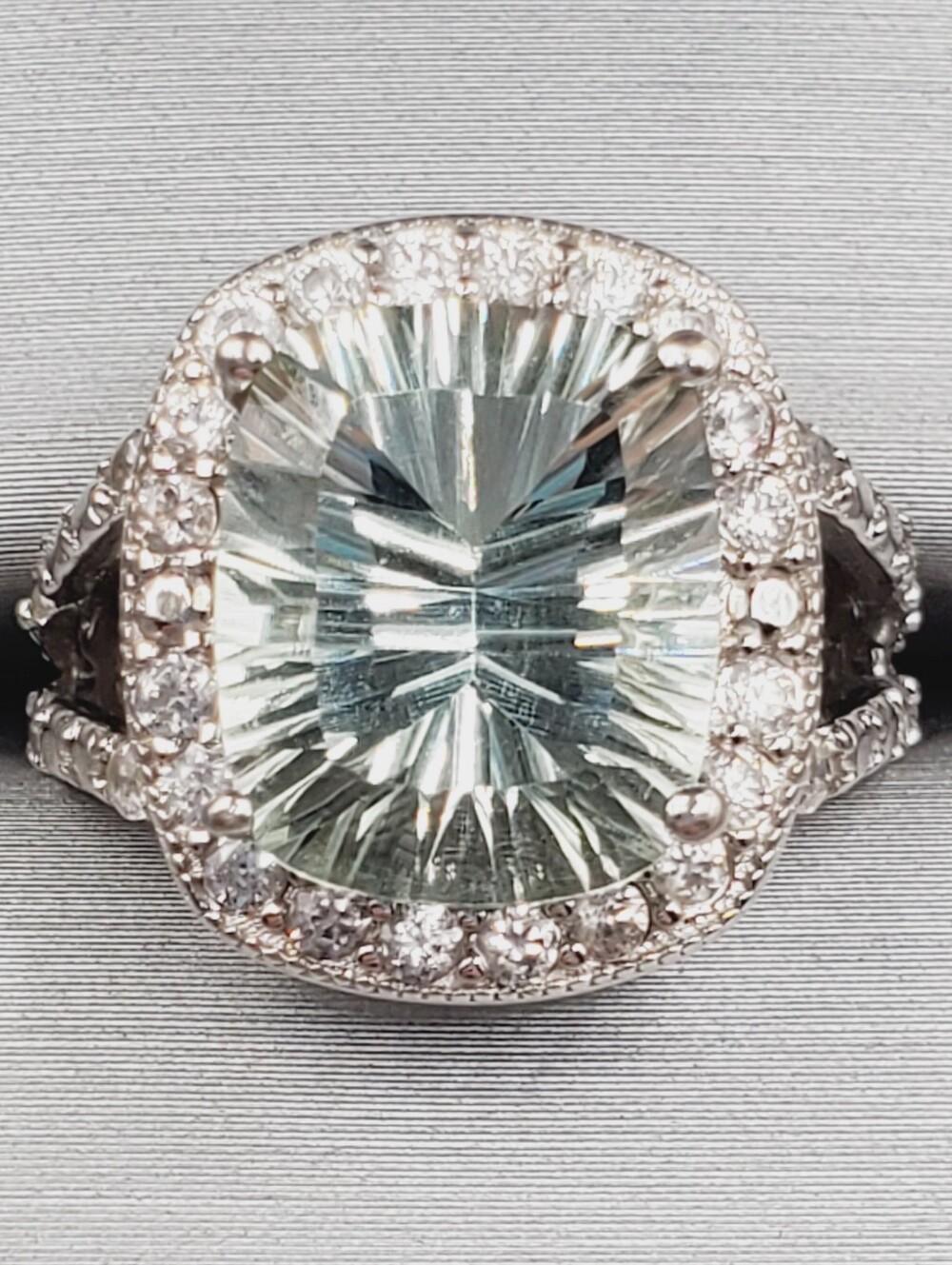 Fancy Cut Prasiolite - Green Amethyst & White Zircon 925 Sterling Silver Ring
